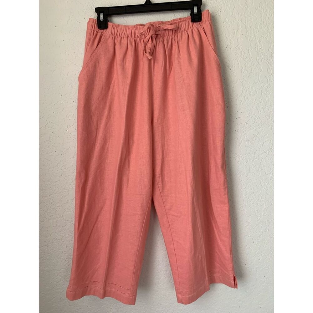 Erika Light Pink Elastic-Waist Linen Blend Cropped Pants Size L